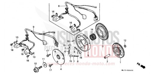 GENERATEUR D'IMPULSIONS/ EMBRAYAGE DE DEMARRAGE VFR750FG de 1986